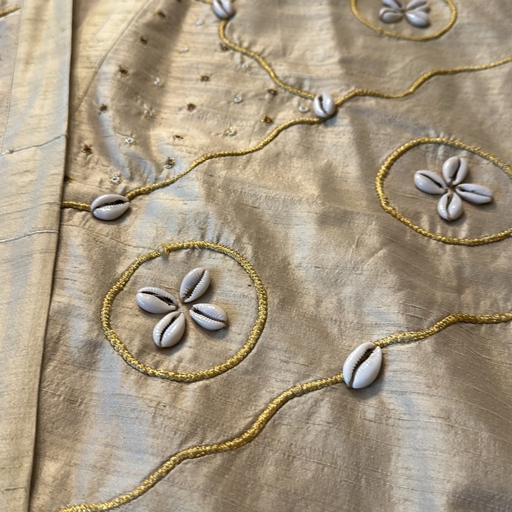 AS*HRO Silk Blend, Seashell & Gold Thread Embroidered Dress & Matching Jacket, L - Picture 7 of 15